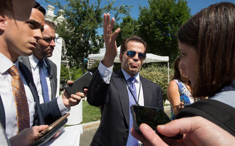 White House Communications Director Anthony Scaramucci  with the media outside the White House in Washington, DC on July 25, 2017.  Tasos Katopodis / AFP