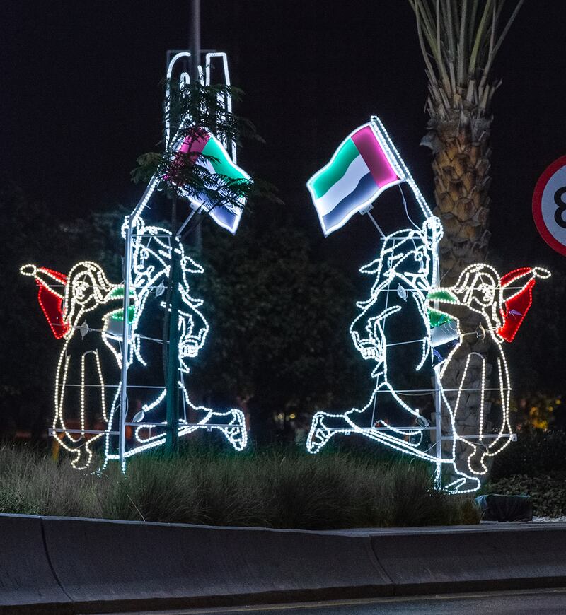 Abu Dhabi, United Arab Emirates, November 24, 2020.   The UAE National Day lights are now turned on at central Abu Dhabi and the Corniche.  Victor Besa/The National
Reporter:  
Section:  NA
FOR:  Standalone/Stock/Big Picture