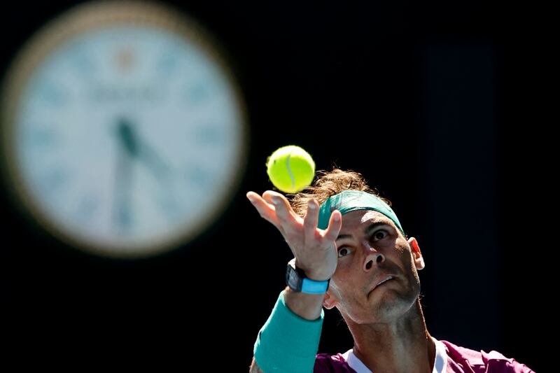 Spain's Rafael Nadal serves against Marcos Giron of the US. AFP