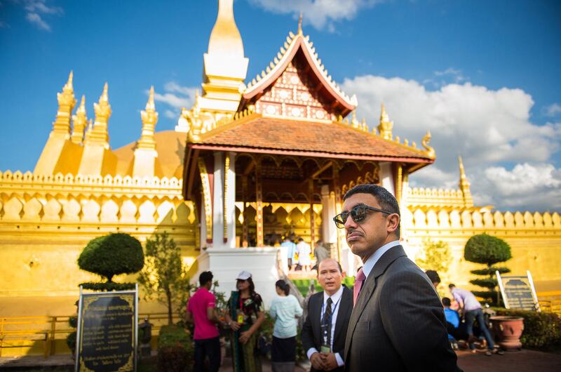 H.H. Sheikh Abdullah bin Zayed Al Nahyan, Minister of Foreign Affairs and International Cooperation, on Thursday visited the Pha That Luang historic temple, one of the most important national monuments in Laos. MOFAAIC / WAM