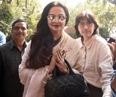 NEW DELHI, INDIA - FEBRUARY 8: Rajya Sabha Member of Parliament and Film actress Rekha after attending the Parliament Budget Session on February 8, 2017 in New Delhi, India. Prime Minister Narendra Modi spoke against corruption and black money during his reply to the debate on motion of thanks to Presidentâ€™s address in Rajya Sabha on Wednesday. Defending demonetisation, Modi said that the governmentâ€™s fight against corruption is not political. (Photo by Sonu Mehta/Hindustan Times via Getty Images)
