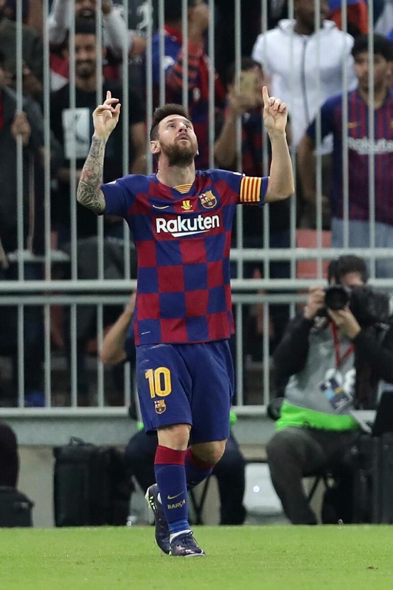 Barcelona's Lionel Messi celebrates after scoring. AP
