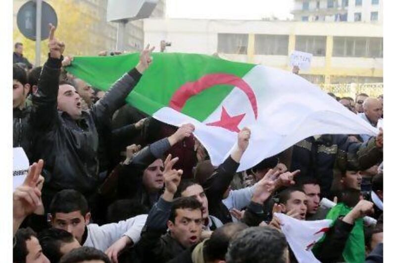 About 2,000 anti-government protesters gathered in central Algiers but were greatly outnumbered by police, who made several arrests.