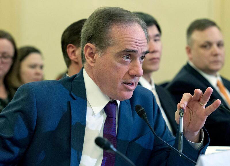 Veterans Affairs Secretary David Shulkin testifies on FY2019 and FY2020 budgets for veterans programs before the Senate Committee on Veterans Affairs on Capitol Hill, Wednesday, March 21, 2018, in Washington. (AP Photo/Jose Luis Magana)
