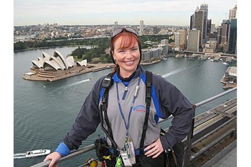 Melissa Duane atop the Sydney Harbour Bridge.
