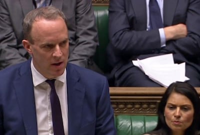 A video grab from footage broadcast by the UK Parliament's Parliamentary Recording Unit (PRU) shows Britain's Foreign Secretary and First Secretary of State Dominic Raab as he makes a statement on the Government's 5G announcement, in the House of Commons in London on January 28, 2020. Britain on Tuesday greenlighted a limited role for Chinese telecoms giant Huawei in the country's 5G network, stressing that "high risk vendors" would be excluded from "sensitive" core infrastructure. - RESTRICTED TO EDITORIAL USE - MANDATORY CREDIT " AFP PHOTO / PRU " - NO USE FOR ENTERTAINMENT, SATIRICAL, MARKETING OR ADVERTISING CAMPAIGNS
 / AFP / PRU / HO / RESTRICTED TO EDITORIAL USE - MANDATORY CREDIT " AFP PHOTO / PRU " - NO USE FOR ENTERTAINMENT, SATIRICAL, MARKETING OR ADVERTISING CAMPAIGNS
