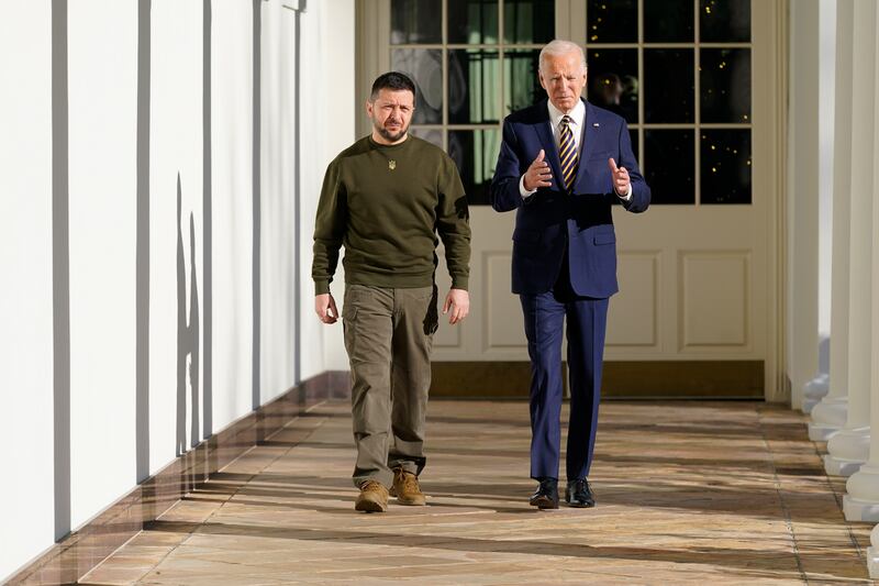 Mr Zelenskyy in the White House with Mr Biden on Wednesday. AP