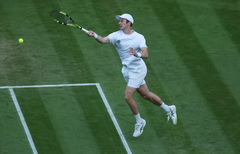 Botic van de Zandschulp of Netherlands plays a forehand against Rafael Nadal of Spain. Getty Images