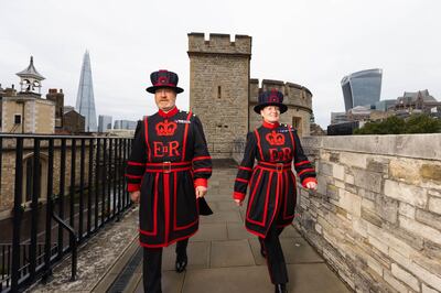 Emma Rousell and Paul Langley, two Yeoman Warders, or Beefeaters, at the Tower of London. The attraction will launch its immersive Gunpowder Plot experience next month. PA 