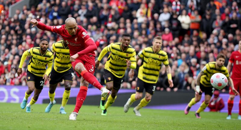 Fabinho scores Liverpool's second goal from the penalty spot. Reuters