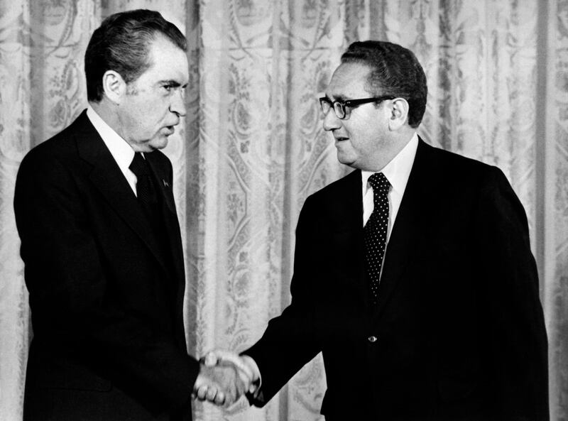 US president Richard Nixon with Mr Kissinger in 1973, in Washington. AFP