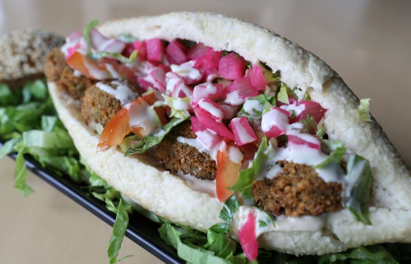 The kaak sandwich with falafel at Falafel Al Zaeem.  Chris Whiteoak / The National