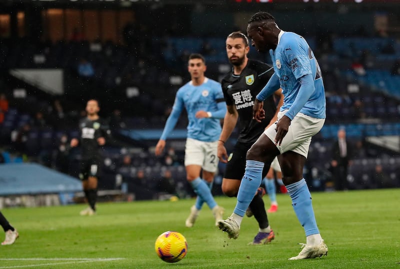 Manchester City's Benjamin Mendy scores against Burnley. EPA