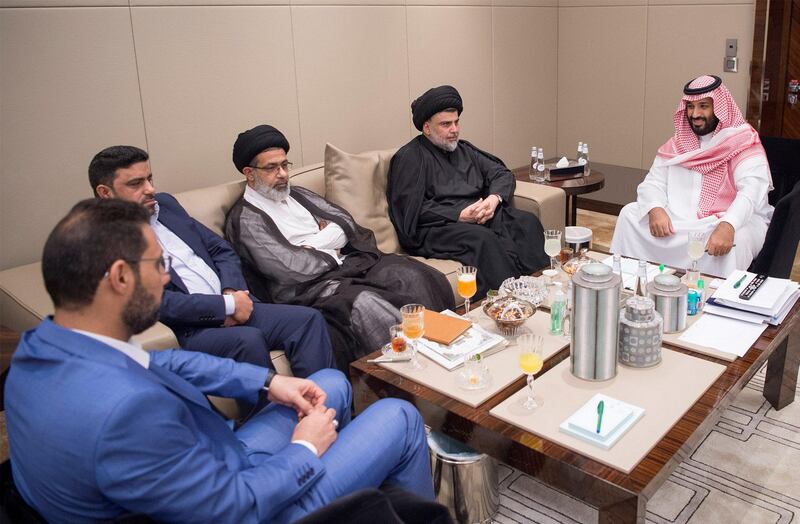 Saudi Crown Prince Mohammed bin Salman meets with Iraqi Shi'ite leader Muqtada al-Sadr in Jeddah, Saudi Arabia July 30, 2017. Bandar Algaloud/Courtesy of Saudi Royal Court/Handout via REUTERS ATTENTION EDITORS - THIS PICTURE WAS PROVIDED BY A THIRD PARTY.