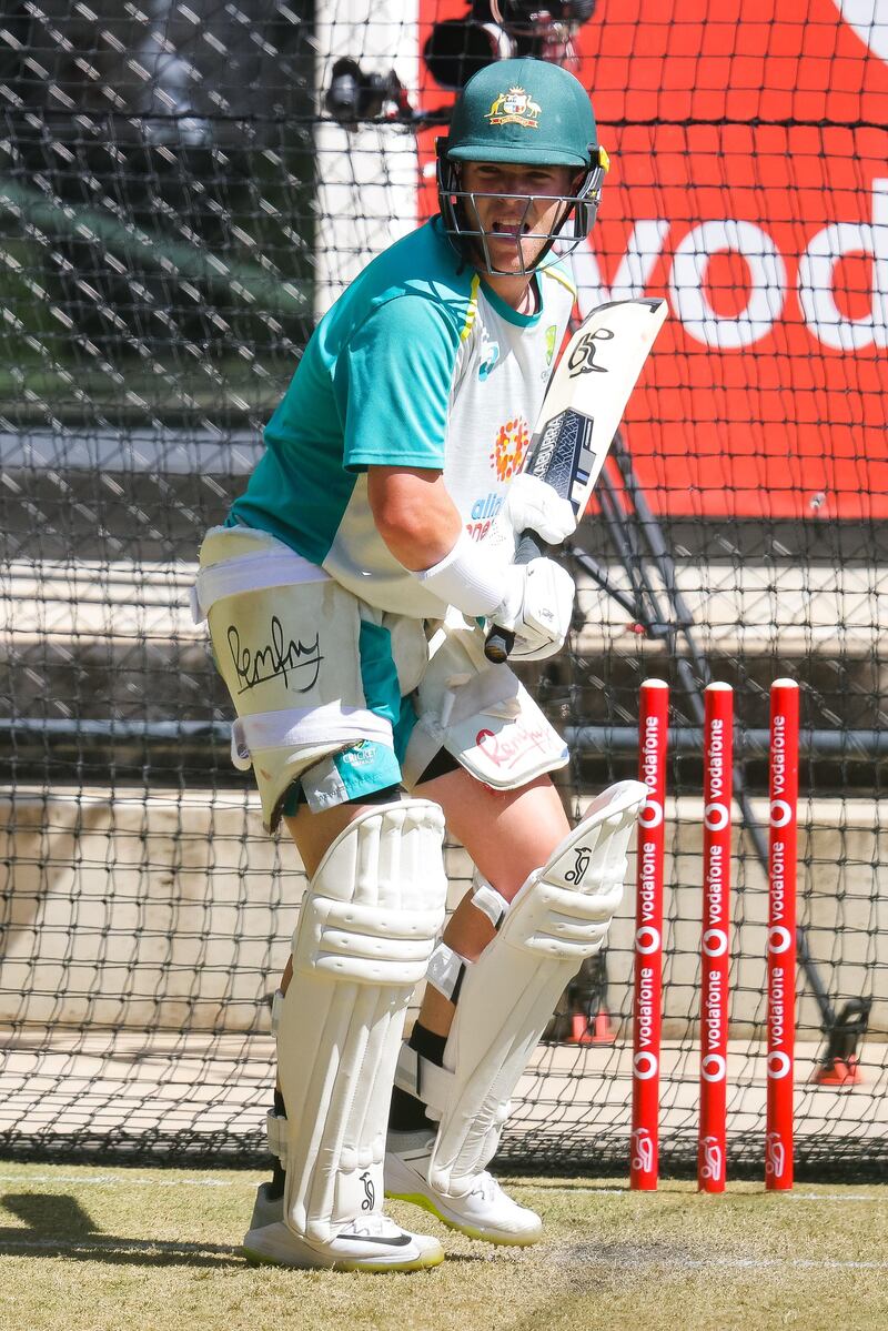 Marcus Harris during Australia's nets session at the Adelaide Oval. Getty