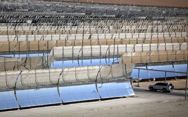 The Shams1 solar power plant near the Madinat Zayed in Western Region. Sand could be the key to get more efficient solar power, claim Masdar scientists. Silvia Razgova / The National