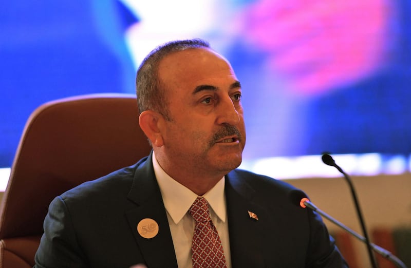 Foreign Minister of Turkey Mevlut Cavusoglu speaks during a preparatory meeting in Jeddah. Reuters