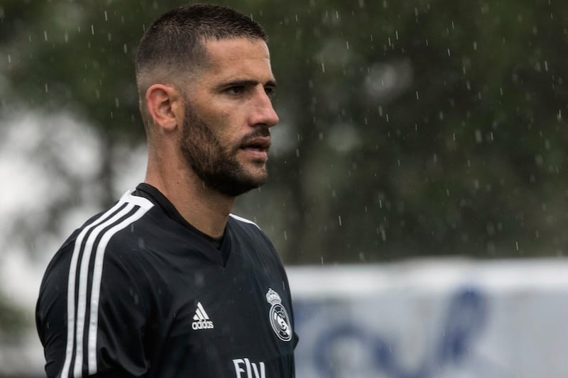 Real Madrid goalkeeper Kiko Casilla trains at Florida International University in Miami. AP Photo