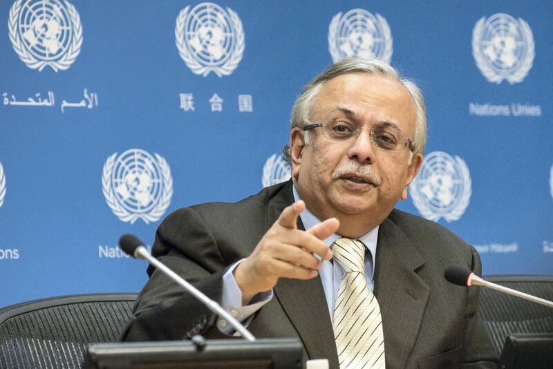 UN HEADQUARTERS, NEW YORK, NY, UNITED STATES - 2016/03/04: Ambassador Al-Mouallimi speaks to the UN press corps. Amid speculation based upon the previous day's Security Council session on the crisis in Yemen, Saudi Arabian Ambassador to the United Nations Abdallah Al-Mouallimi spoke at a press briefing to reaffirm his nation's position that the existing Council Resolution 2216 provides a sufficient framework for political discussions surround Yemen and to deny that Saudi forces have been responsible in any way for the humanitarian crisis there. (Photo by Albin Lohr-Jones/Pacific Press/LightRocket via Getty Images)