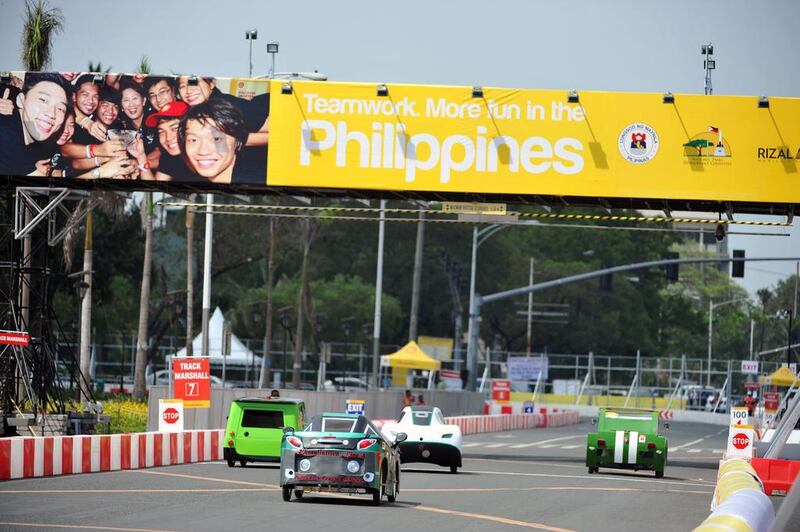 Vehicles race during the last day of the Shell Eco-marathon Asia 2014 in Manila on Sunday. Students from Asia and the Middle East have come together to compete in the four-day event. Jinggo Montenejo /AP Images for Shell