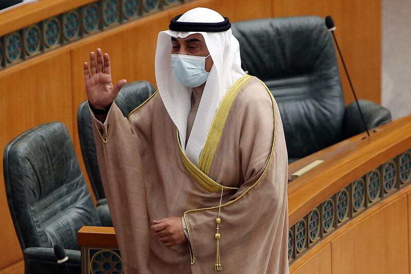 Kuwait's Prime Minister Sheikh Sabah Al Khalid addresses a parliamentary session at the National Assembly in Kuwait City.AFP