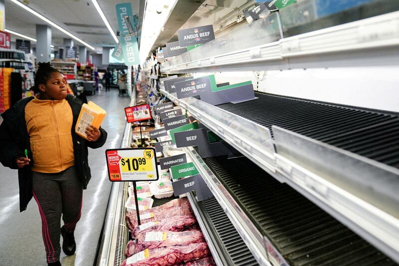 A beef display case is nearly empty at a Giant Food grocery store in Washington. Reuters