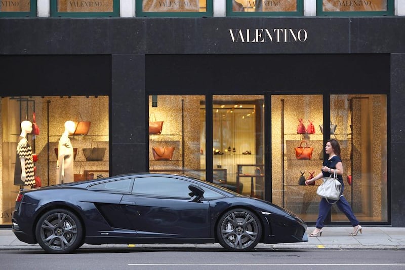 A Lamborghini Aventador is parked outside the Valentino Store in Knightsbridge. Dan Kitwood / Getty Images