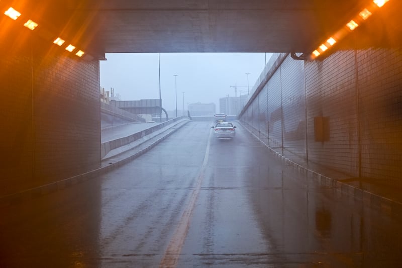 The downpour as seen from a tunnel in Dubai. Ahmed Ramzan for The National
