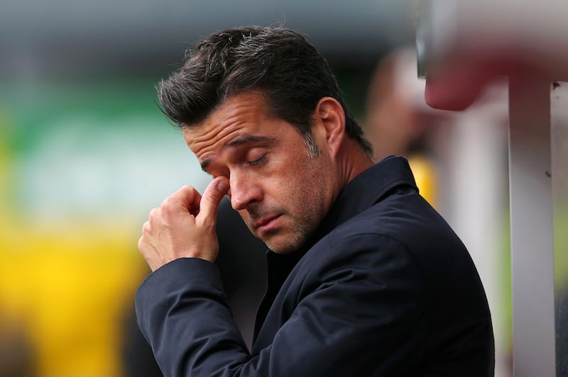 BURNLEY, ENGLAND - OCTOBER 05: Marco Silva, Manager of Everton reacts during the Premier League match between Burnley FC and Everton FC at Turf Moor on October 05, 2019 in Burnley, United Kingdom. (Photo by Alex Livesey/Getty Images)