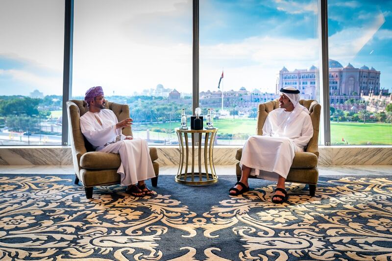 Sheikh Abdullah bin Zayed, Minister of Foreign Affairs and International Co-operation, right, with Sayyid Badr Al Busaidi, Oman's Minister of Foreign Affairs. All photos: Wam