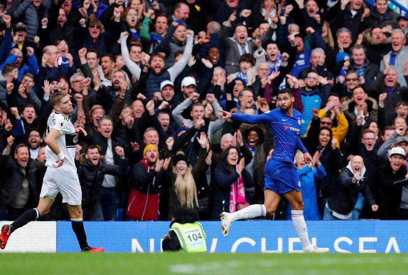 Soccer Football - Premier League - Chelsea v Fulham - Stamford Bridge, London, Britain - December 2, 2018  Chelsea's Ruben Loftus-Cheek celebrates scoring their second goal  REUTERS/Eddie Keogh  EDITORIAL USE ONLY. No use with unauthorized audio, video, data, fixture lists, club/league logos or "live" services. Online in-match use limited to 75 images, no video emulation. No use in betting, games or single club/league/player publications.  Please contact your account representative for further details.