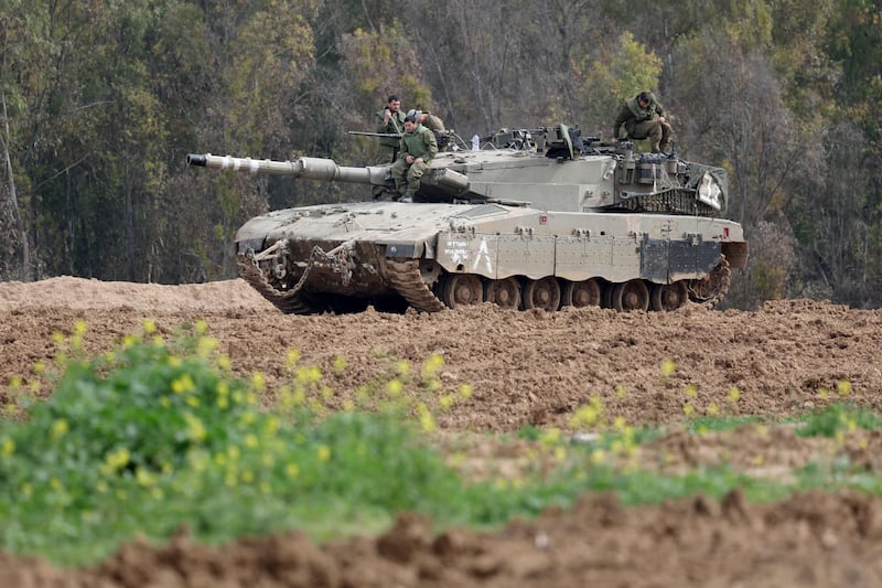 An Israeli tank stationed on the border with Gaza. AFP