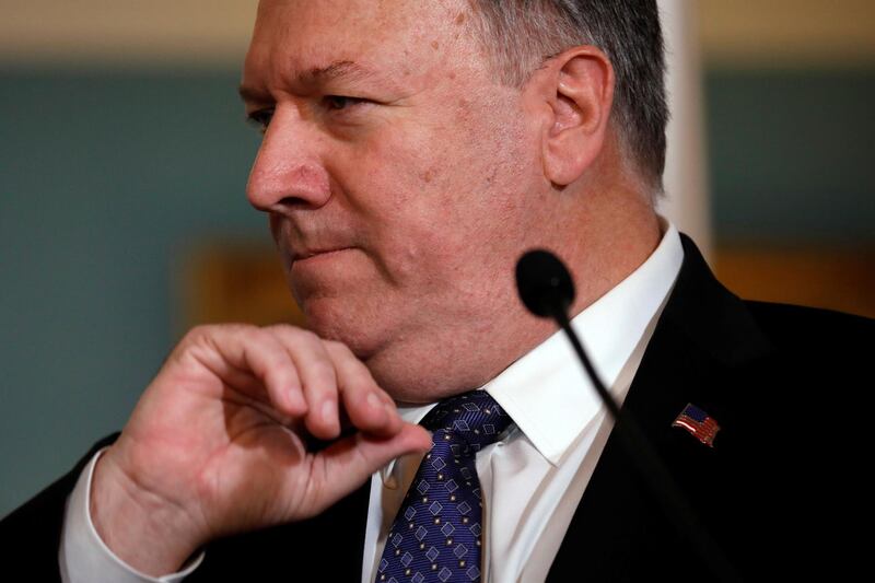 US Secretary of State Mike Pompeo gestures as he talks to the media in Washington, DC. Reuters