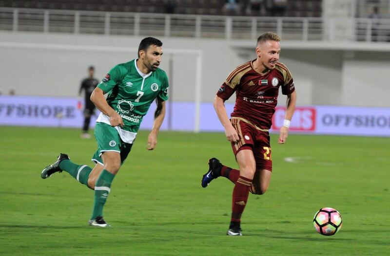 Al Wahda midfielder Balazs Dzsudzsak, right, in action against Al Shabab on Friday night. Courtesy Arabian Gulf League