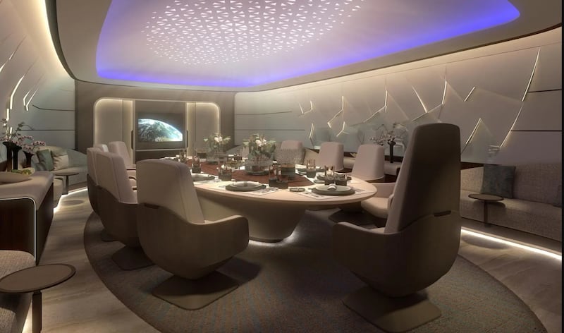 The $400 million private jet has a spacious dining room and meeting area. All photos Lufthansa Technik unless otherwise specified 