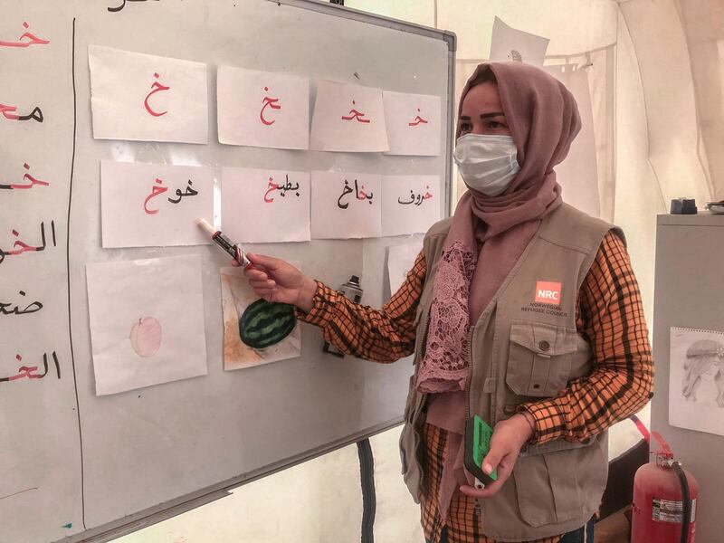 Yasmin Ameen, incentive teacher at Bardarash Camp. Alan Ayoubi/Norwegian Refugee Council