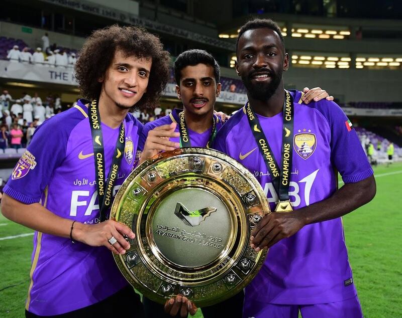 Omar Abdulrahman, left, has been pivotal to Al Ain's Arabian Gulf League title success this season and is set to stay at the club. Courtesy Al Ain FC