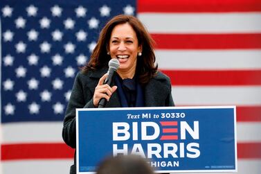 Democratic vice presidential candidate Senator Kamala Harris speaks at a campaign stop in Detroit, Michigan on October 25, 2020. AFP