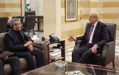 Iran's acting Foreign Minister Ali Bagheri Kani meets Lebanon's caretaker Prime Minister Najib Mikati at the government palace in Beirut. Reuters