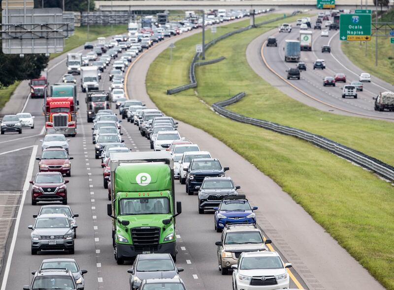 Traffic builds along Interstate 4 in Tampa, Florida, as Hurricane Ian approaches. AP