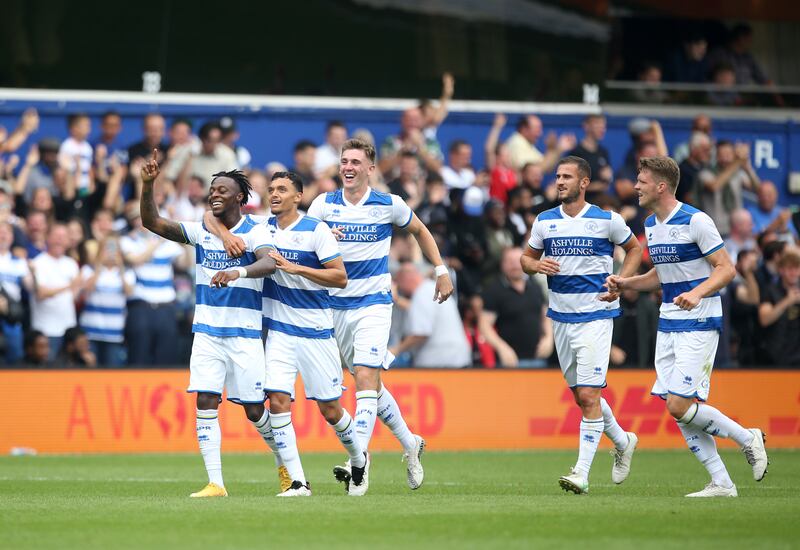 Queens Park Rangers' Moses Odubajo celebrates scoring their side's third goal of the game.