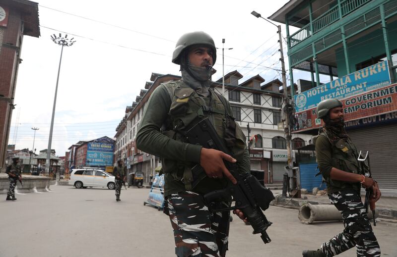 Indian paramilitary soldiers in Srinagar. EPA