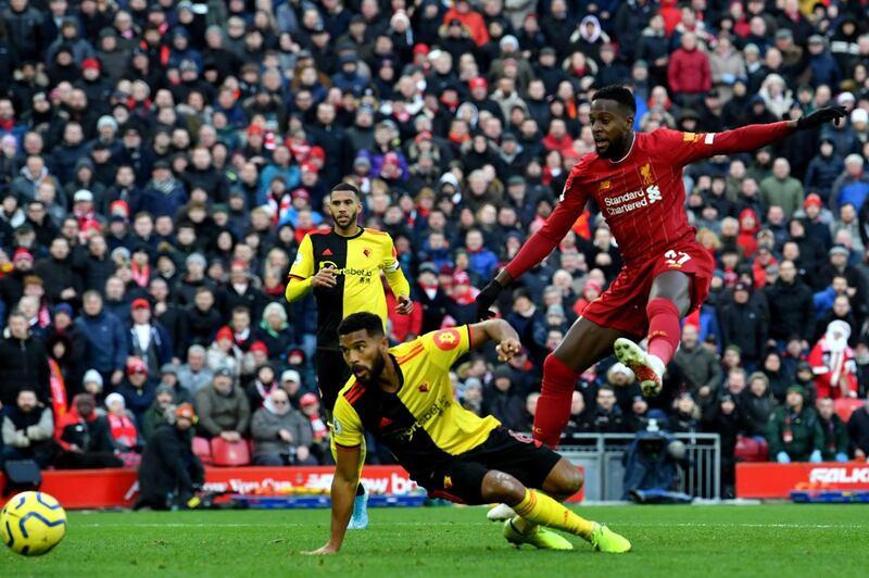Liverpool's Belgium striker Divock Origi takes a shot. AFP