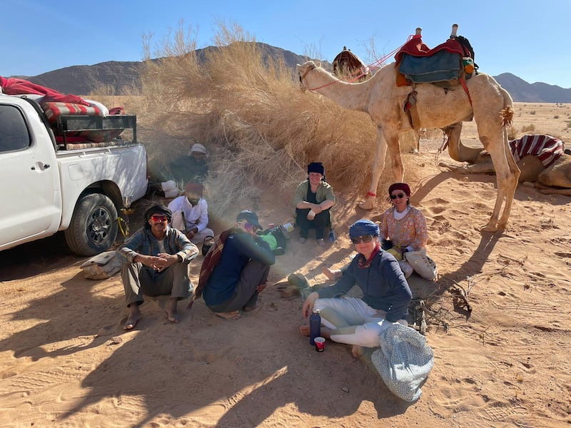 The group traversed 100km across the Wadi Rum desert on camelback, an expedition they accomplished in three days. Photo: Arabian Desert Camel Riding Centre