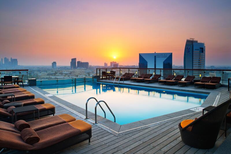 The rooftop pool at the Hilton Dubai Creek. Courtesy Hilton
