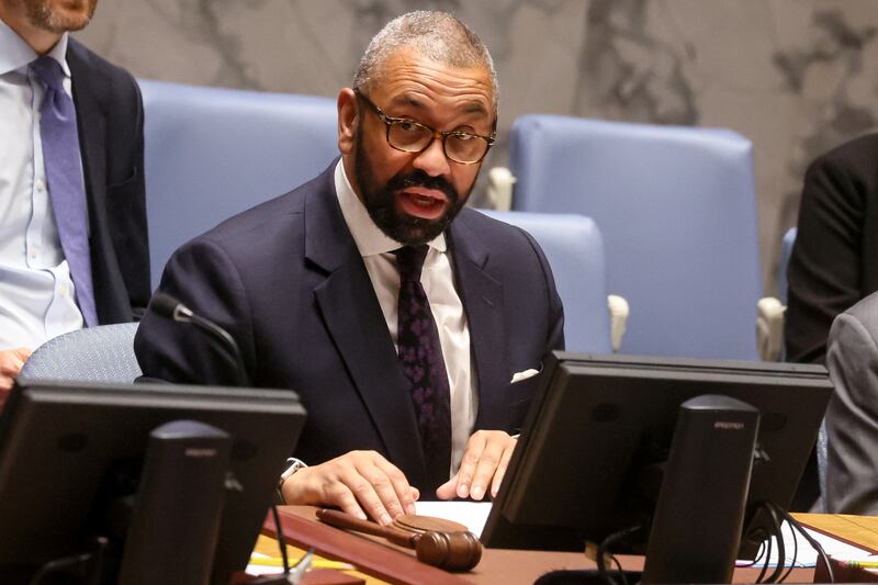 UK Foreign Secretary James Cleverly addresses the UN Security Council on Tuesday. Reuters