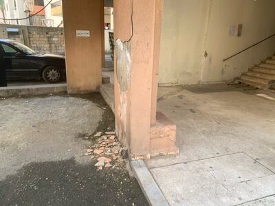 A crack in a wall of Abu Sayyid's building in Abu Samra, Tripoli. Jamie Prentis / The National