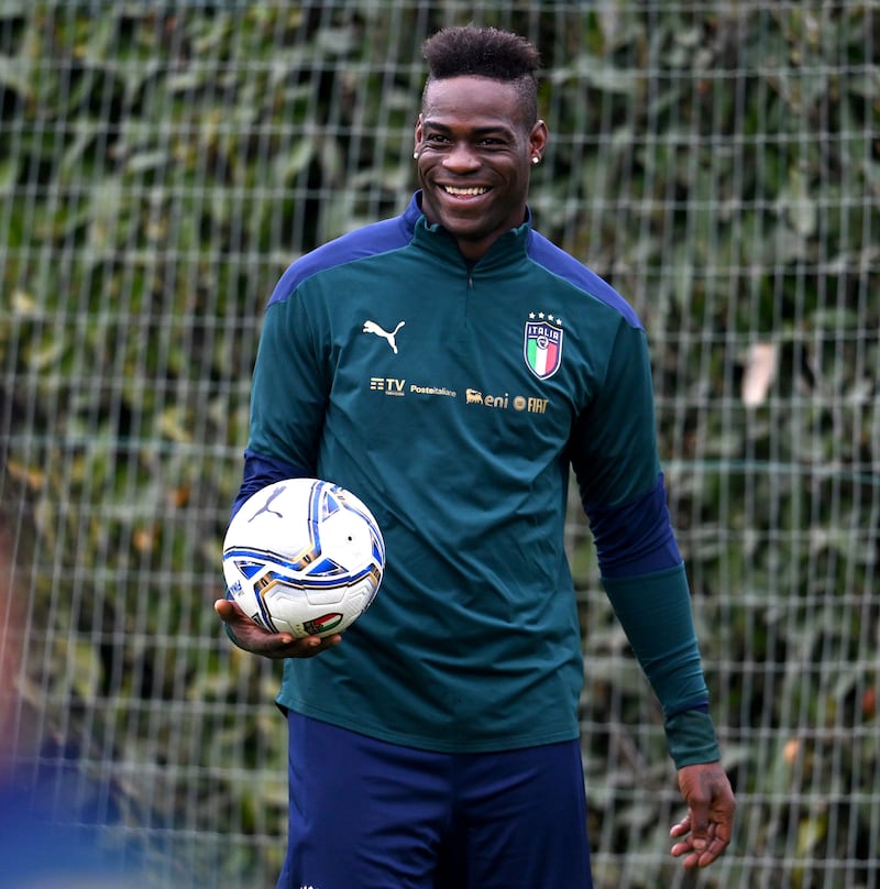 Mario Balotelli during Italy's training session at Centro Tecnico Federale di Coverciano in Florence. Getty