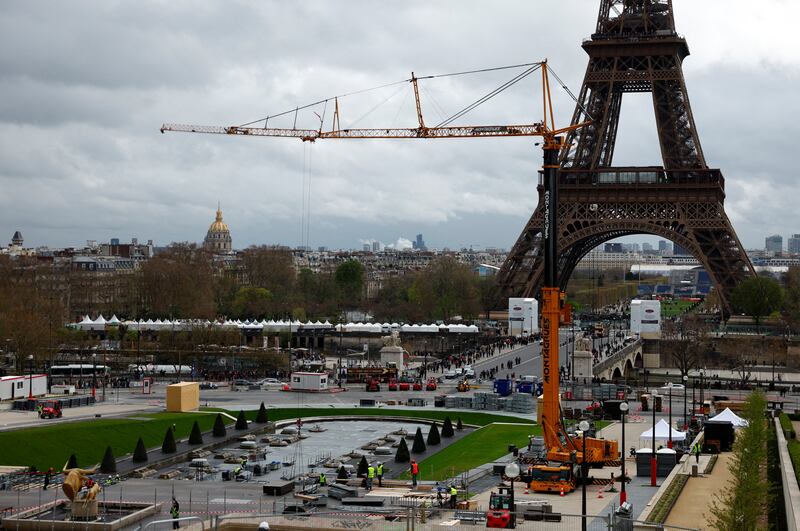 The Eiffel Tower Stadium and the Champ de Mars Arena venues getting ready to host the Paris 2024 Olympic and Paralympic Games. Reuters