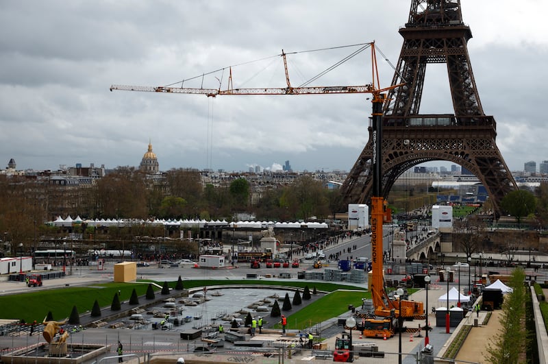 The Eiffel Tower Stadium and the Champ de Mars Arena venues getting ready to host the Paris 2024 Olympic and Paralympic Games. Reuters